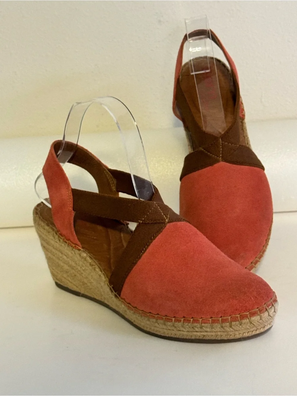 Born Coral and Brown Suede Espadrille Slingback Espadrille Sandals 3 Inch Size 9